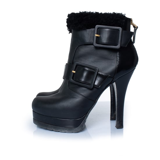 Fendi Stiefeletten aus schwarzem Leder mit Shearling - Image 2