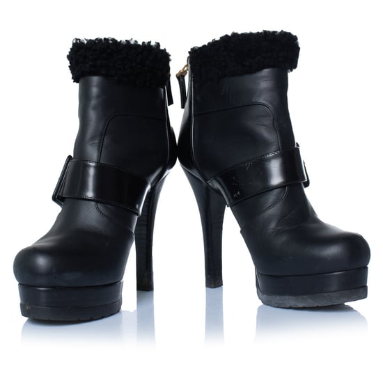 Fendi Stiefeletten aus schwarzem Leder mit Shearling - Image 5