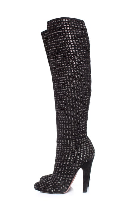 Schwarze Overknee-Stiefel aus Wildleder von Alaïa - Image 2
