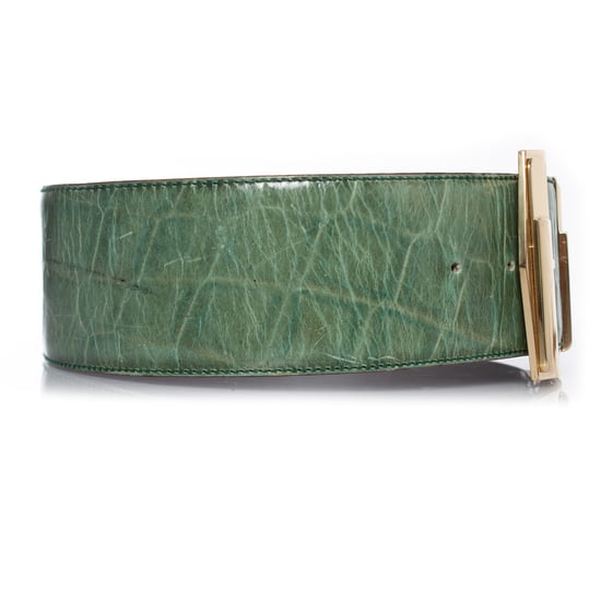 Gianni Versace Taillengürtel aus grünem Leder mit Krokodilprägung - Image 4