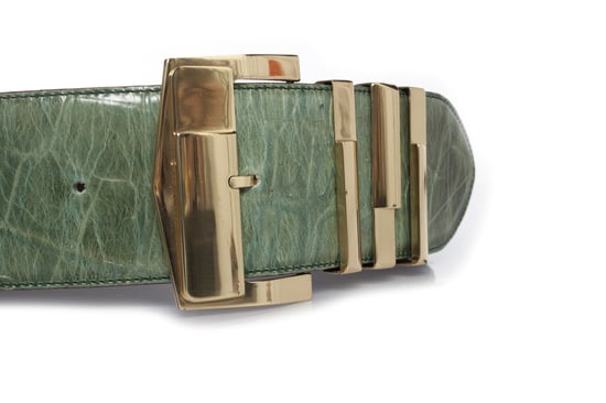 Gianni Versace Taillengürtel aus grünem Leder mit Krokodilprägung - Image 6