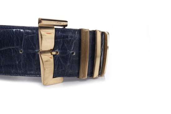 Gianni Versace Taillengürtel aus blauem Leder mit Krokodilprägung - Image 3