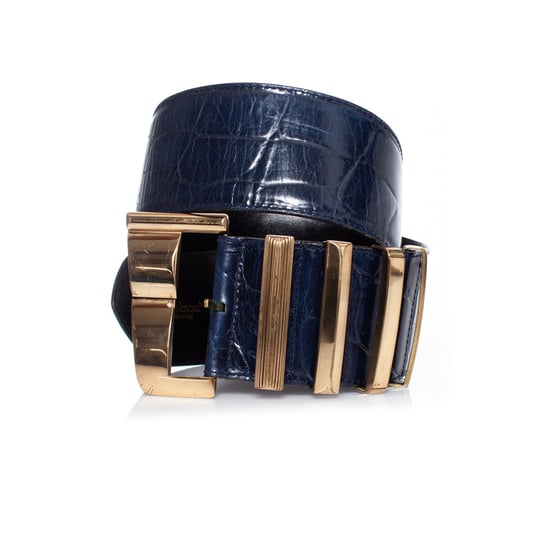 Gianni Versace Taillengürtel aus blauem Leder mit Krokodilprägung - Image 4
