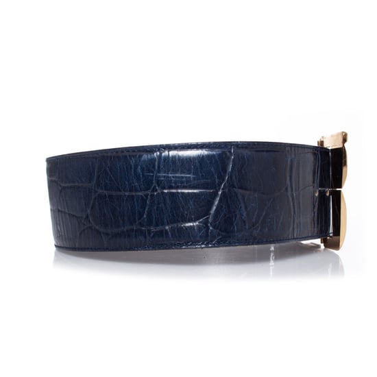 Gianni Versace Taillengürtel aus blauem Leder mit Krokodilprägung - Image 5