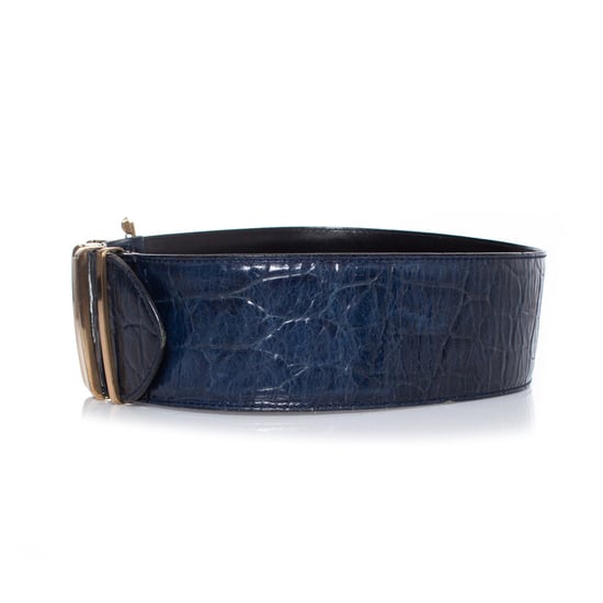 Gianni Versace Taillengürtel aus blauem Leder mit Krokodilprägung - Image 6