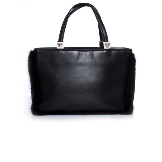 Gianni Versace schwarze Lederhandtasche mit Pelz - Image 1