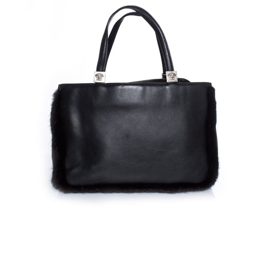 Gianni Versace schwarze Lederhandtasche mit Pelz - Image 2