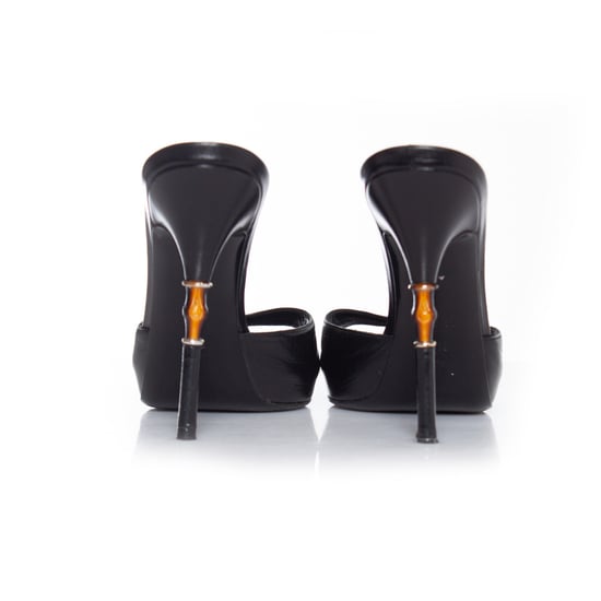 Schwarze Gucci-Leder-Mulesandalen mit Bambusabsatz - Image 6