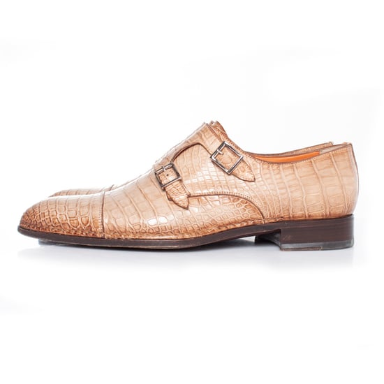 Santoni Double Monk Strap Schuh in braunem Alligatorleder - Image 2