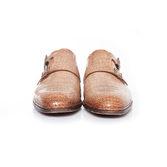 Santoni Double Monk Strap Schuh in braunem Alligatorleder - Image 3