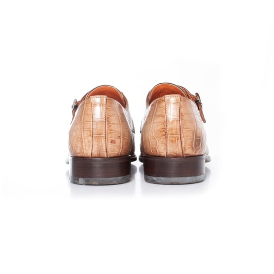 Santoni Double Monk Strap Schuh in braunem Alligatorleder - Image 4