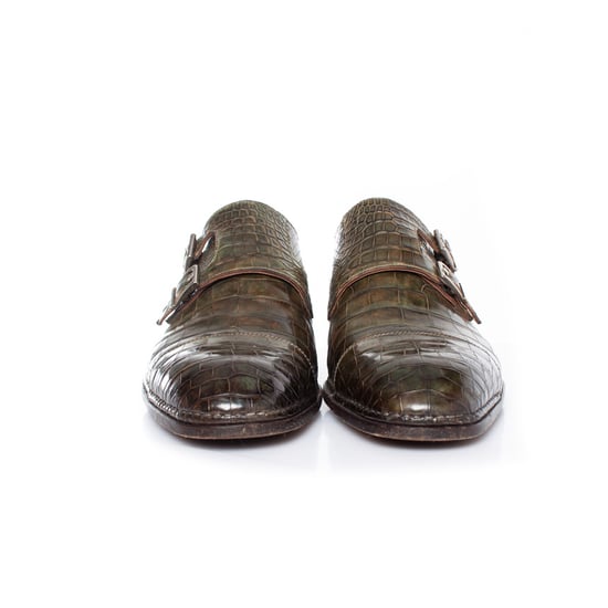 Santoni-Schuhe aus olivgrünem Alligatorleder - Image 2