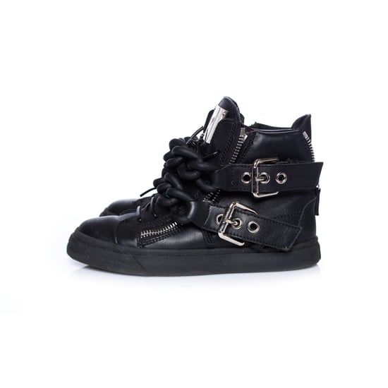 Giuseppe Zanotti Schwarze High-Top-Sneaker aus Leder mit doppelter Kette. - Image 2
