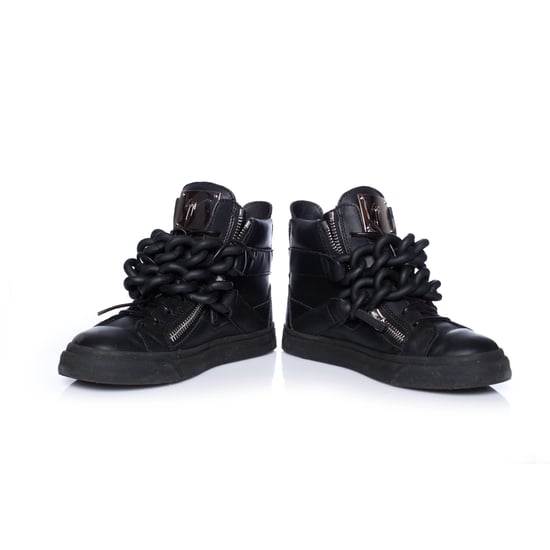 Giuseppe Zanotti Schwarze High-Top-Sneaker aus Leder mit doppelter Kette. - Image 3