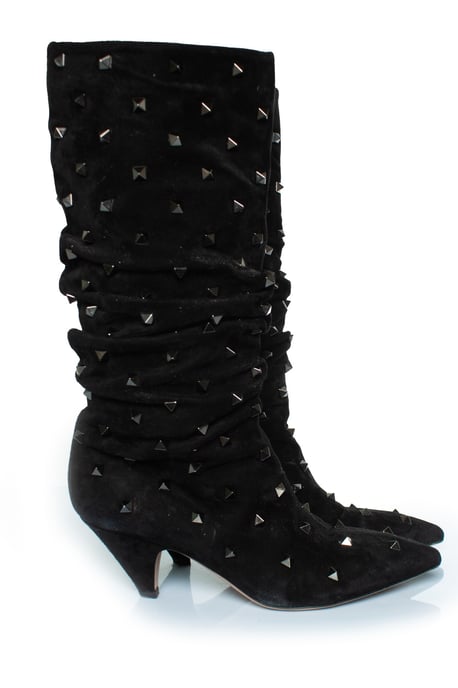 Valentino Pre-owned Valentino Garavani Wildlederstiefel mit Rockstud-Besatz und Faltenrock - Schwarz - Image 4