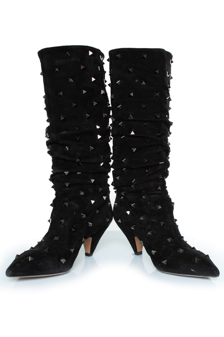 Valentino Pre-owned Valentino Garavani Wildlederstiefel mit Rockstud-Besatz und Faltenrock - Schwarz - Image 6