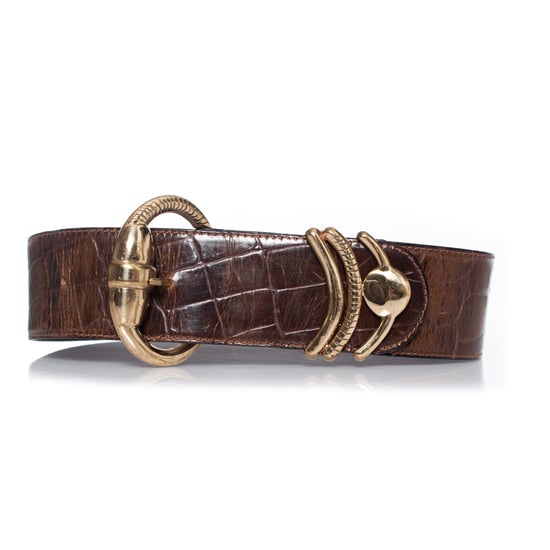 Gianni Versace brauner Gürtel aus Leder mit Krokodilprägung - Image 1