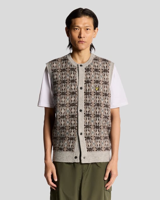 Lyle & Scott Strickjacke mit gebürsteter Intarsienstruktur – Grau - Image 1