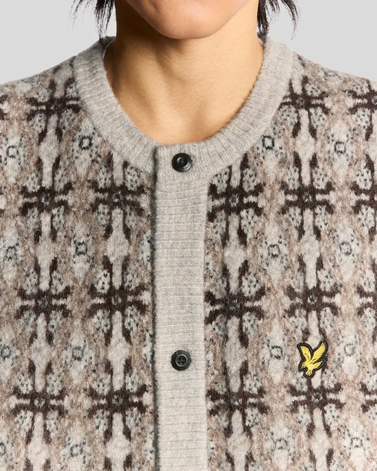 Lyle & Scott Strickjacke mit gebürsteter Intarsienstruktur – Grau - Image 3