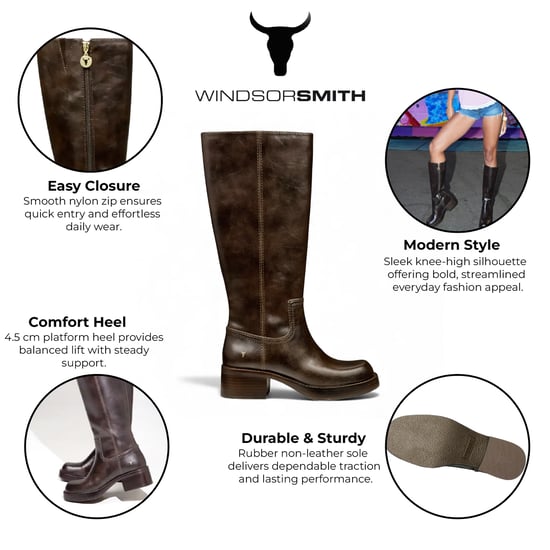 Windsorsmith Damen-Reitstiefel aus espressobraunem Kunstleder, kniehoch - Technik - Image 2
