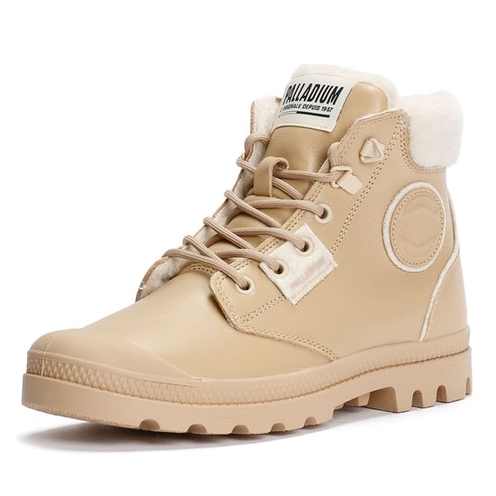 Palladium Pampa HI Snow Warm Leder Damen Beigefarbene Stiefel - Image 3