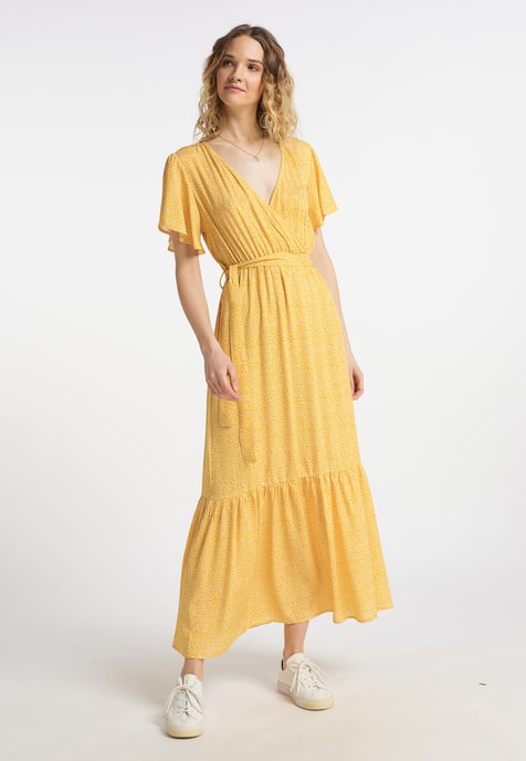 Dreimaster Kleid Damen Senfgelb Wollweiss - Image 2