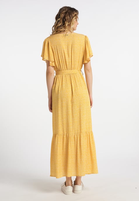 Dreimaster Kleid Damen Senfgelb Wollweiss - Image 3