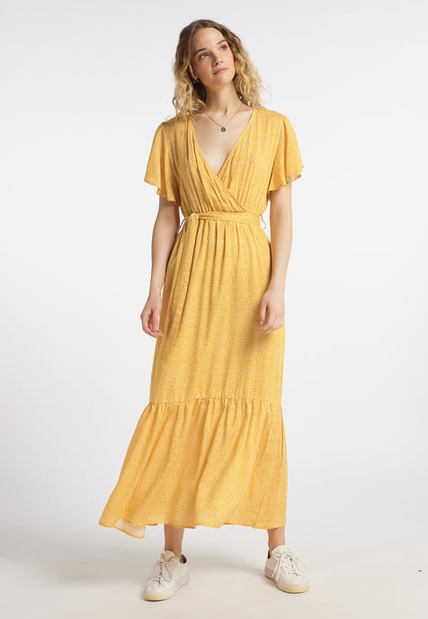 Dreimaster Kleid Damen Senfgelb Wollweiss - Image 4
