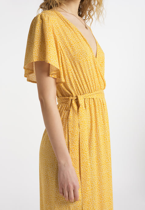 Dreimaster Kleid Damen Senfgelb Wollweiss - Image 5