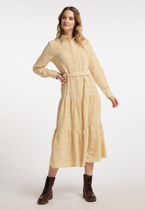 Dreimaster Maxikleid mit Blumenprint Damen Senfgelb Wollweiss - Image 2