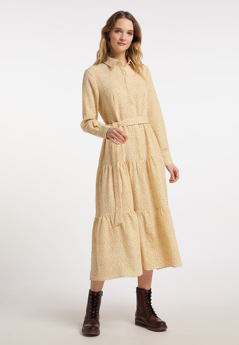 Dreimaster Maxikleid mit Blumenprint Damen Senfgelb Wollweiss - Image 4