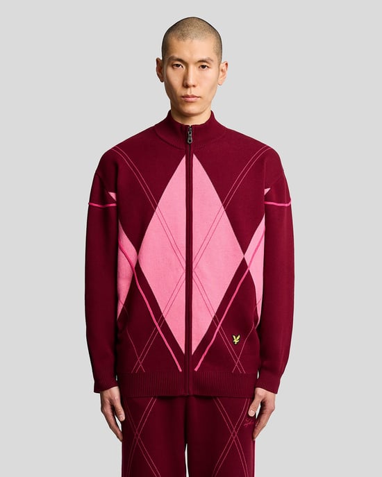 Lyle & Scott Argyle Strick-Trainingsjacke - Burgunderrot - Image 1