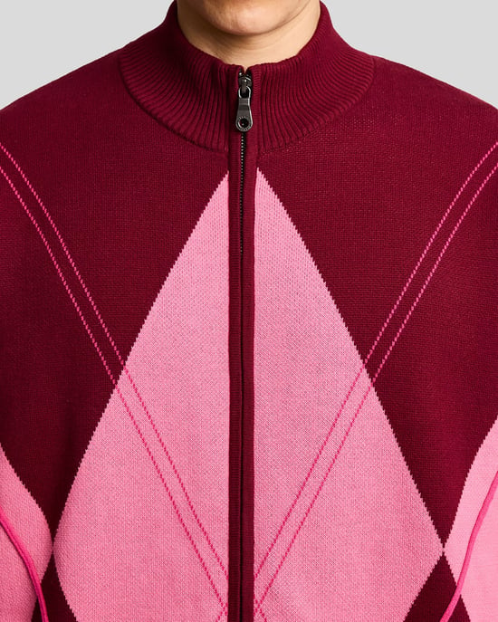 Lyle & Scott Argyle Strick-Trainingsjacke - Burgunderrot - Image 3