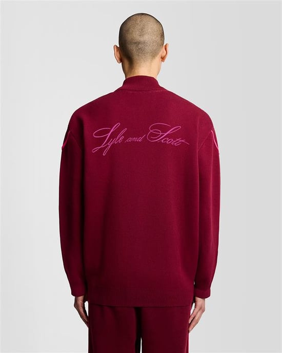 Lyle & Scott Argyle Strick-Trainingsjacke - Burgunderrot - Image 4