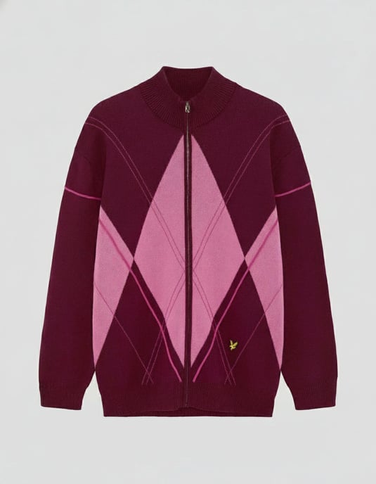 Lyle & Scott Argyle Strick-Trainingsjacke - Burgunderrot - Image 5