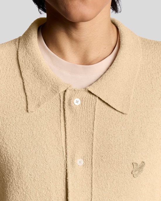 Lyle & Scott Strickcardigan mit Kragen und Strukturmuster – Beige - Image 3