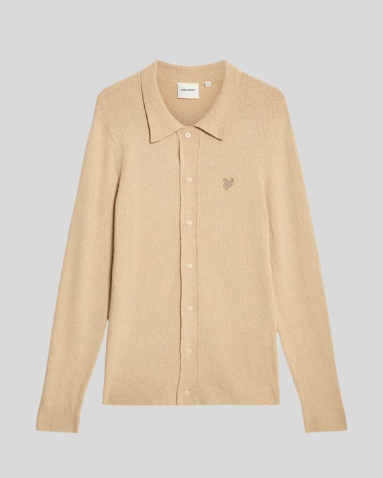 Lyle & Scott Strickcardigan mit Kragen und Strukturmuster – Beige - Image 5