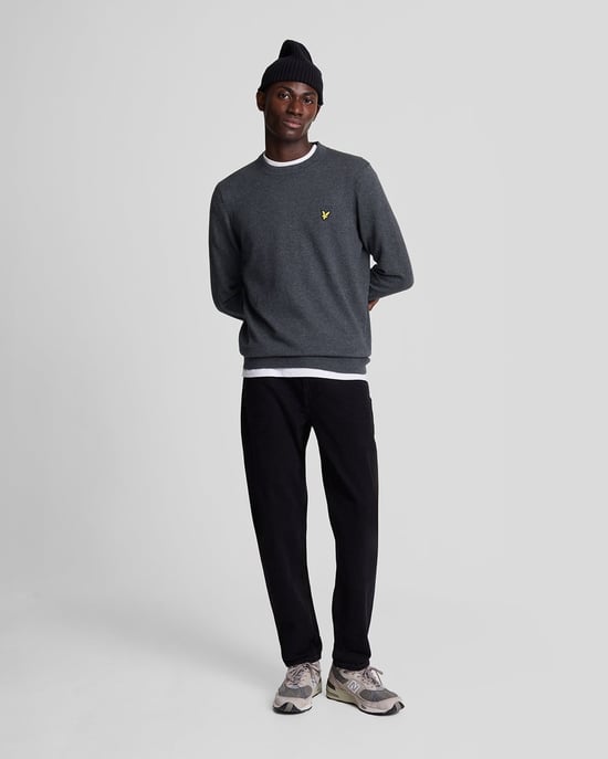 Lyle & Scott Baumwoll-Merino-Pullover mit Rundhalsausschnitt – Grau - Image 2