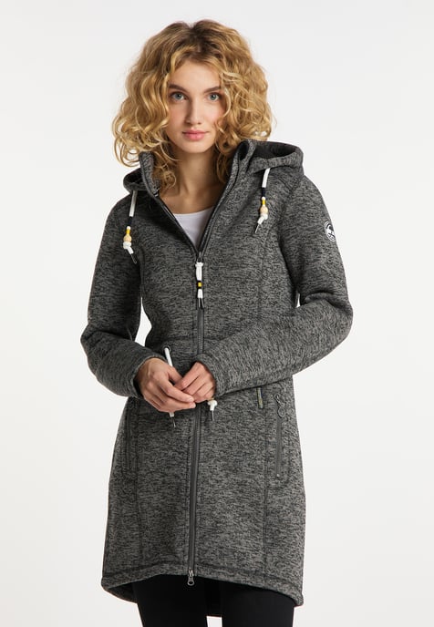 Schmuddelwedda Strickfleecemantel Damen grau melange - Image 3