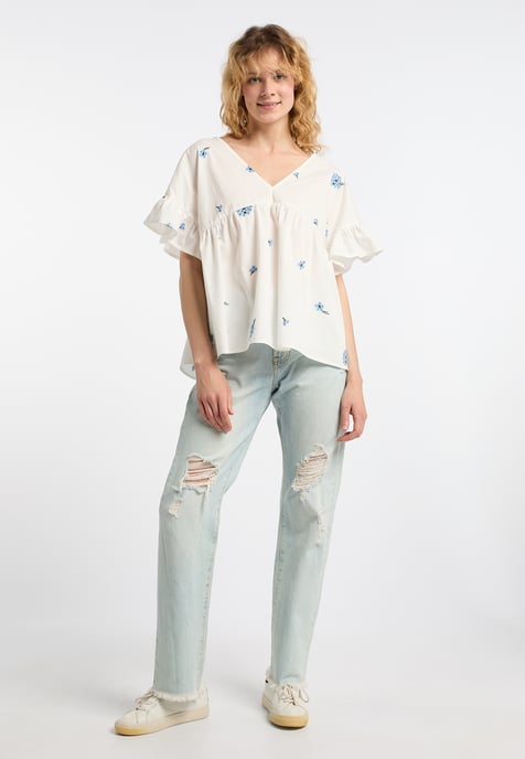 Dreimaster Tunika Damen Wollweiss Blau - Image 2