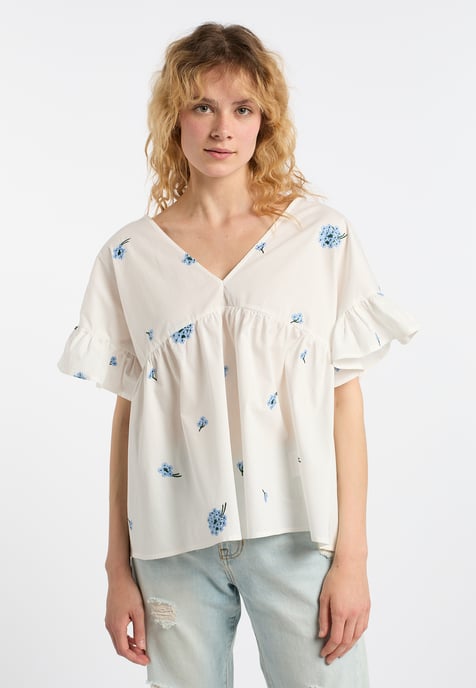 Dreimaster Tunika Damen Wollweiss Blau - Image 3