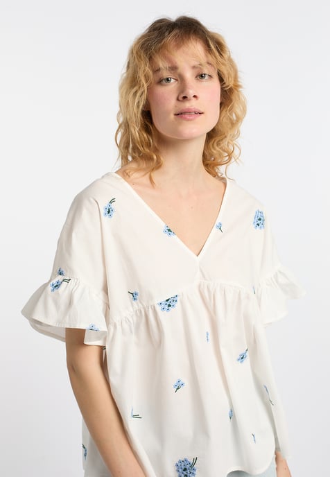 Dreimaster Tunika Damen Wollweiss Blau - Image 5