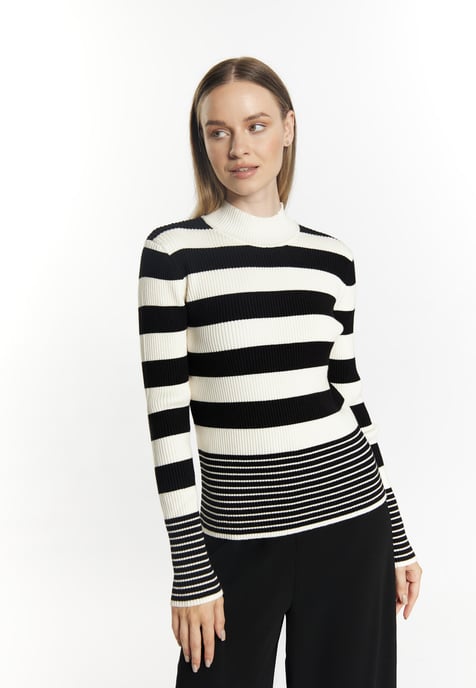 Dreimaster Strickpullover Damen wollweiß schwarz - Image 3