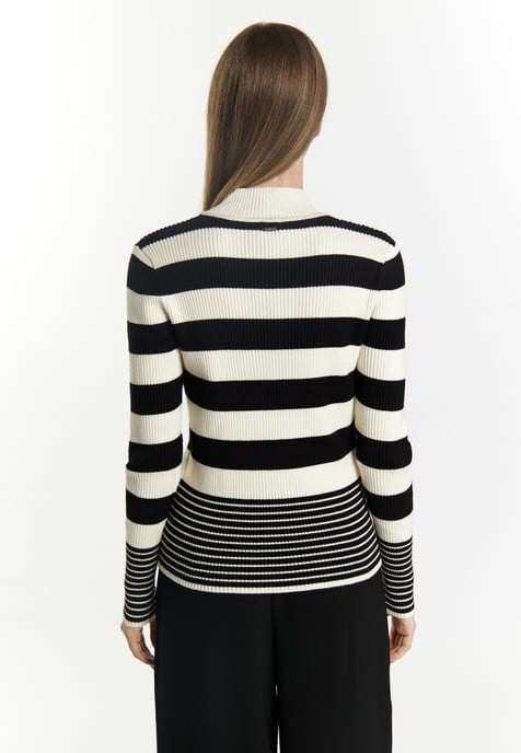 Dreimaster Strickpullover Damen wollweiß schwarz - Image 4
