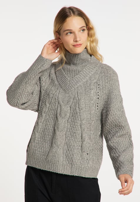 Dreimaster Strickpullover Damen grau melange - Image 3