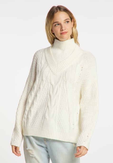 Dreimaster Strickpullover Damen Wollweiß - Image 3