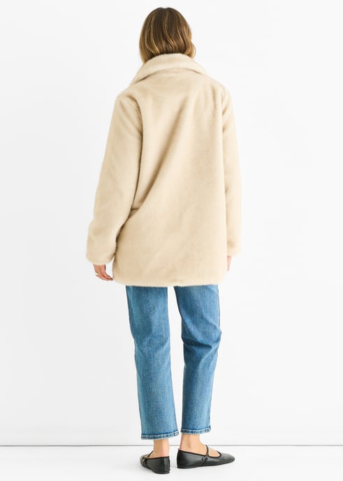 Beige Kunstpelz Doppelreihige Langarmjacke - Image 4