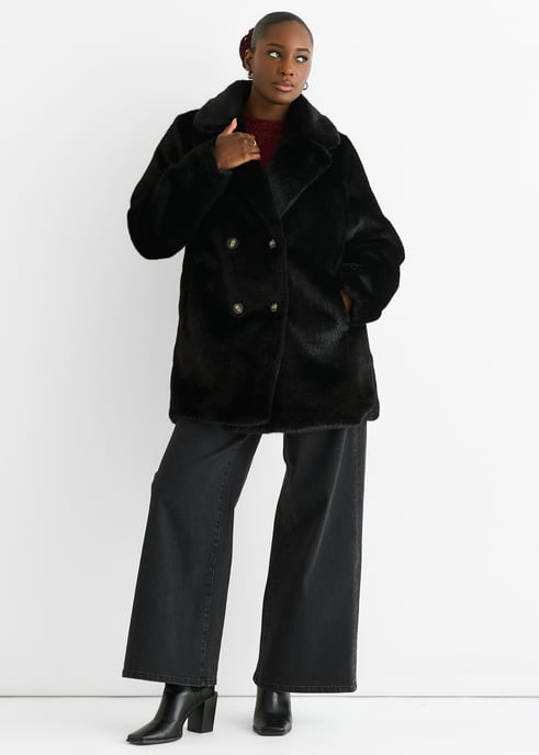 Schwarze Kunstpelz-Langstrumpfjacke mit zwei Brüsten - Image 1