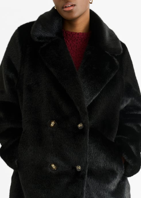 Schwarze Kunstpelz-Langstrumpfjacke mit zwei Brüsten - Image 2