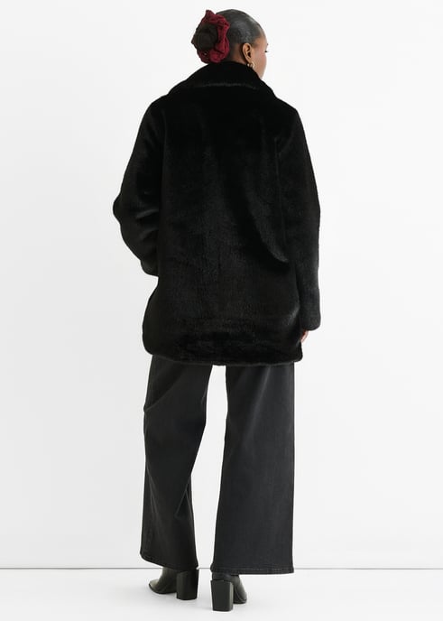 Schwarze Kunstpelz-Langstrumpfjacke mit zwei Brüsten - Image 3